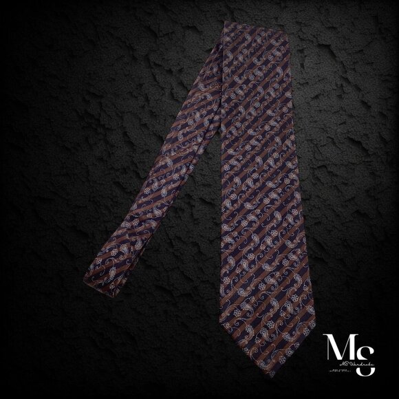 DOLCEPUNTA Brown Paisley Stripe Silk Tie In Made Italy W: 3.6" EX COND - Picture 6 of 6